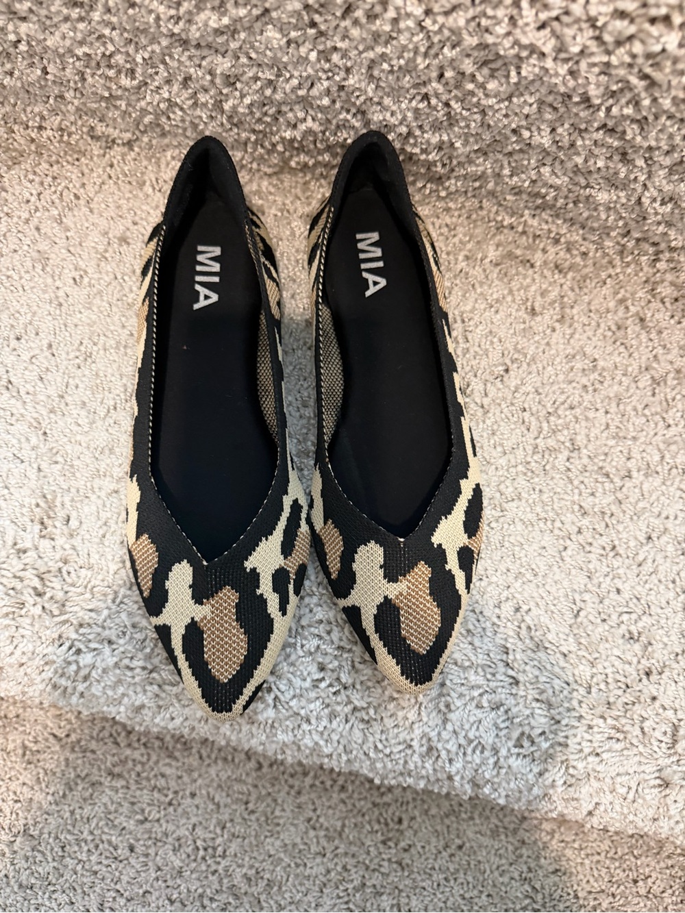 MIA Leopard Knit Pointed Toe Flats - Black & Tan